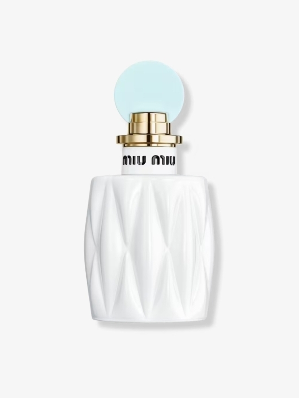 Miu Miu White Faceted Bottle with Pale Blue Cap and Gold Accent - Picture 2 of 5